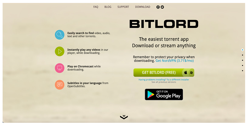 Graphic showing BitLord Homepage