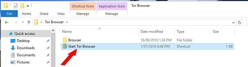 A folder showing the Start Tor Browser prompt 