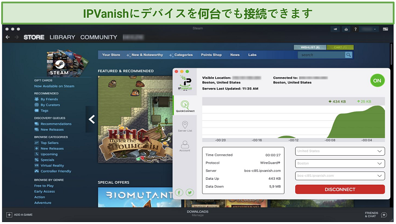Graphic showing IPVanish with Steam