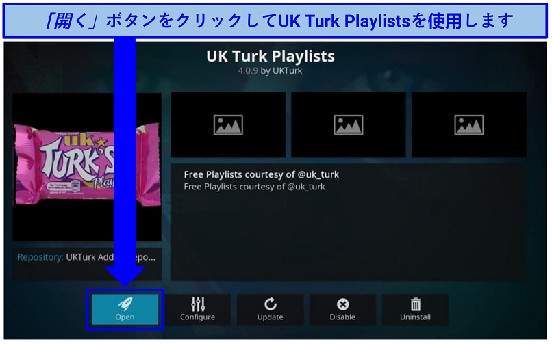 Screenshot of UK Turks Playlists addon in Kodi