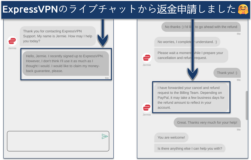 Screenshot of a chat with ExpressVPN support
