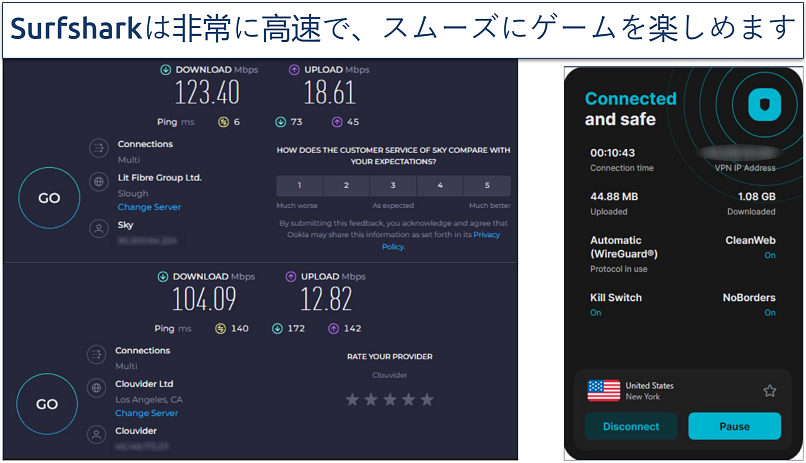 Image showing speed results from Surfshark