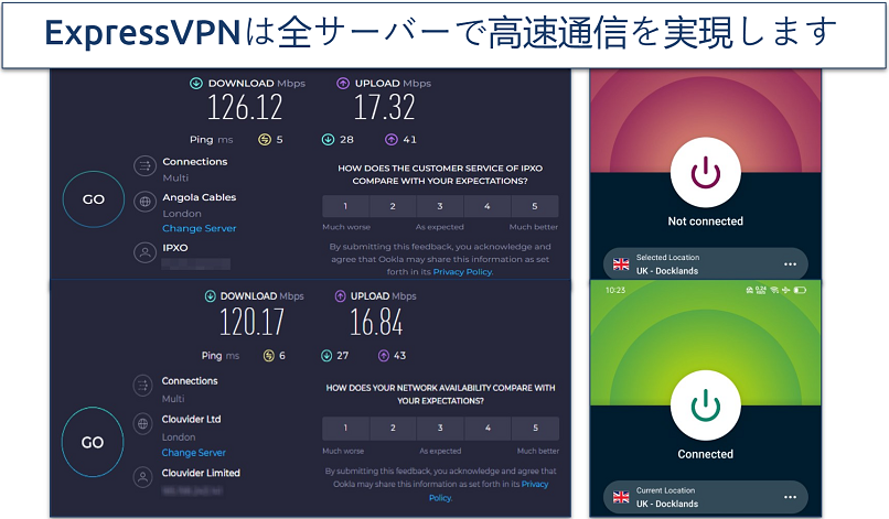 Screenshot of ExpressVPN's speed test results on Android