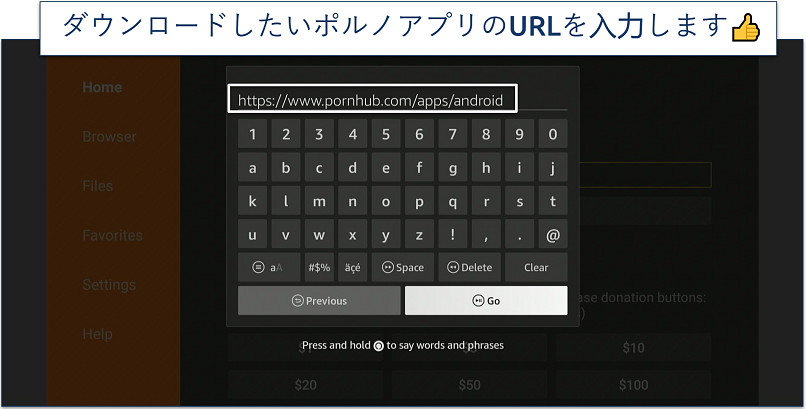 Screenshot showing how to input URL of the porn app you want to download