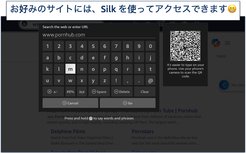 Screenshot showing how to input a web address into Silk