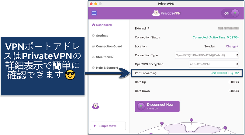 Screenshot showing PrivateVPN's Advanced View