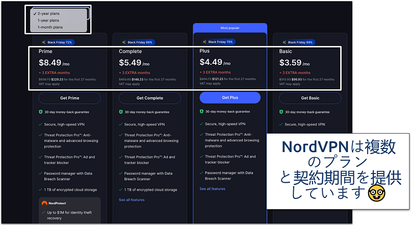 Screenshot of the NordVPN plans and prices