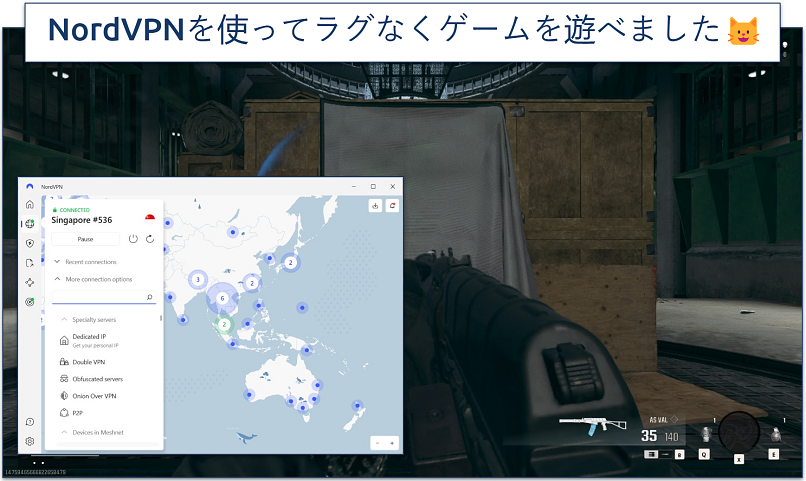 Screenshot of Warzone gameplay with NordVPn connected