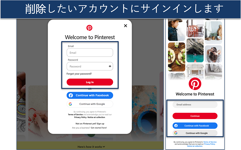 A screenshot of Pinterest's login page