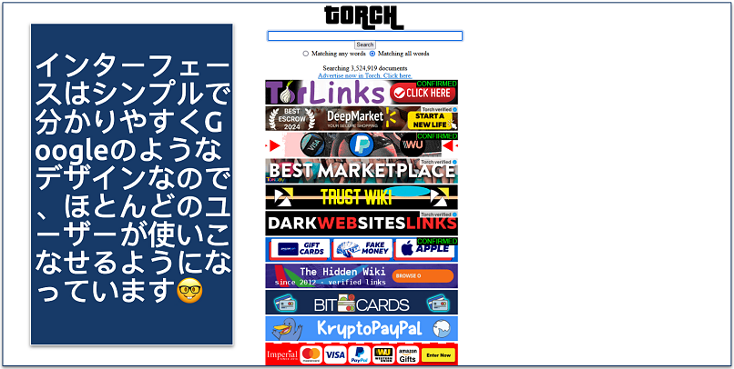 Screenshot of the Torch search engine