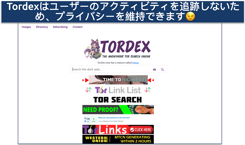 Screenshot of the TorDex search engine