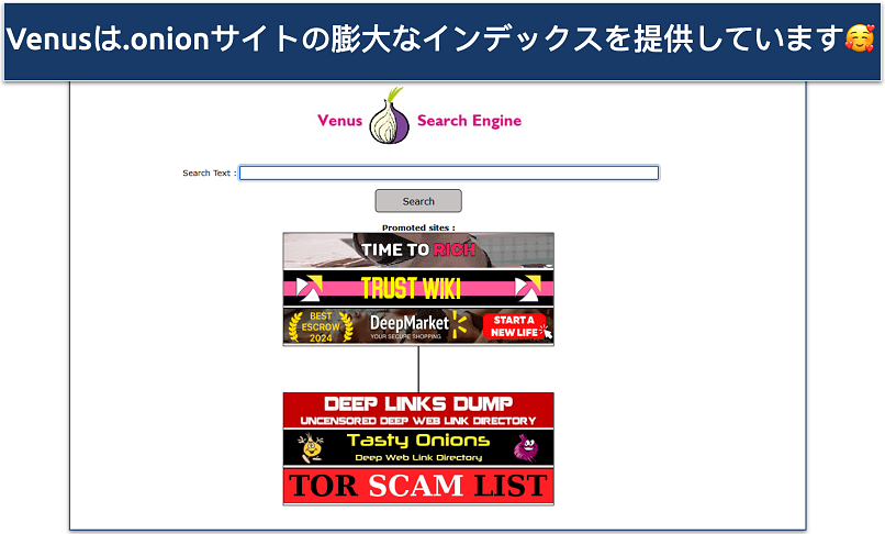Screenshot of the Venus Search engine
