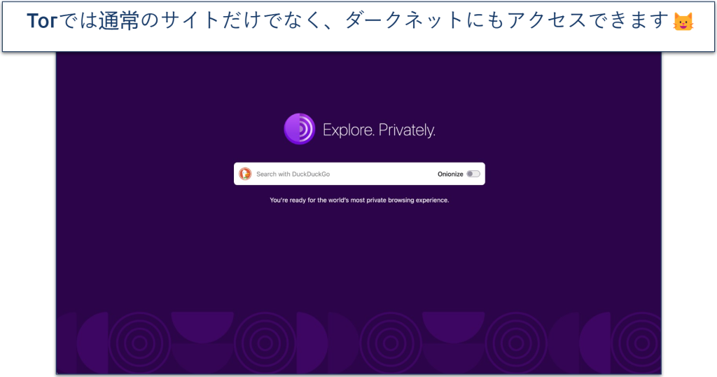 Screenshot of the Tor Browser homepage