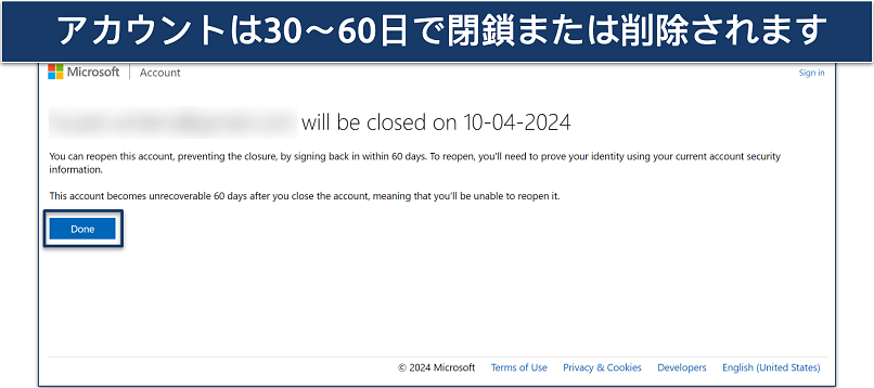 Screenshot of Windows account closed