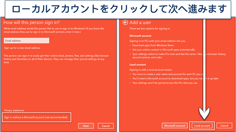 Screenshot of adding a new Windows account