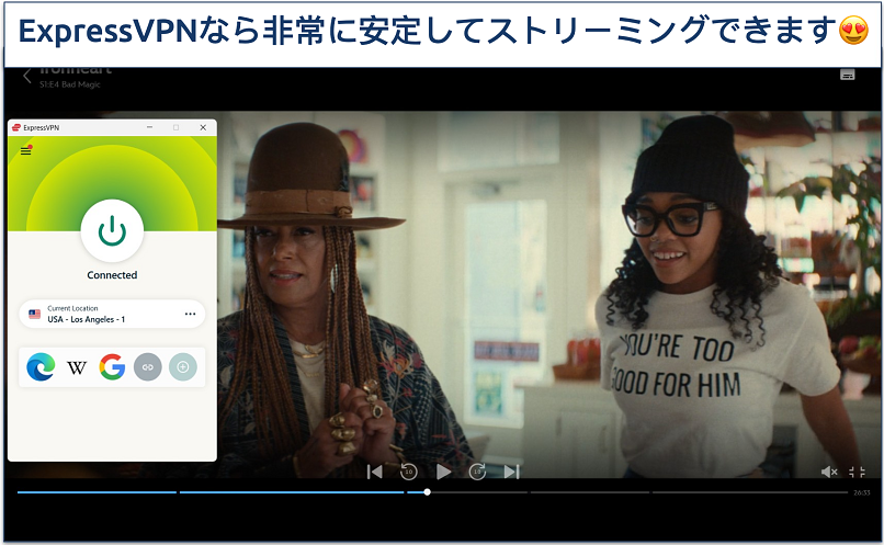 Screenshot of streaming Ironheart on Disney+ while connected to ExpressVPN's USA - Los Angeles - 1 server