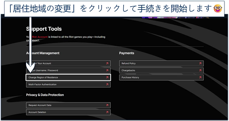 Screenshot of Riot's support page