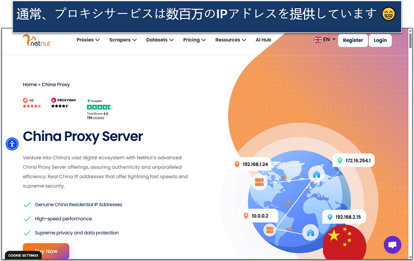 Screenshot of the NetNut China Proxy Server website page