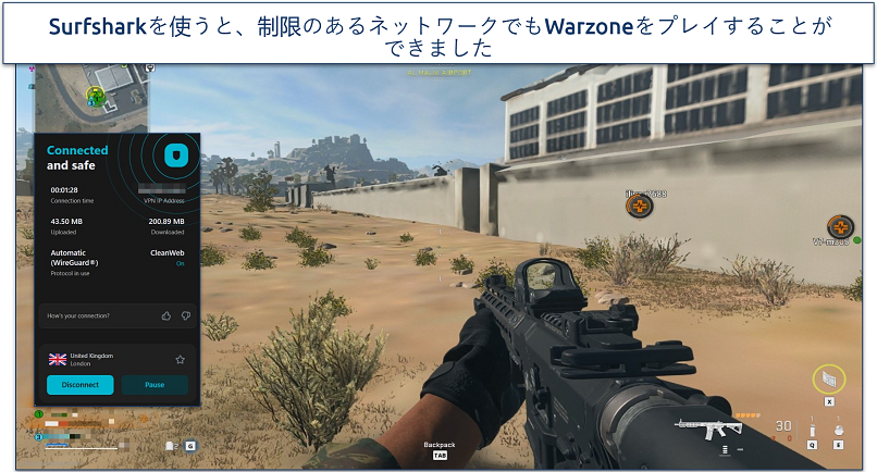 Screenshot of Warzone gameplay with surfshark connected